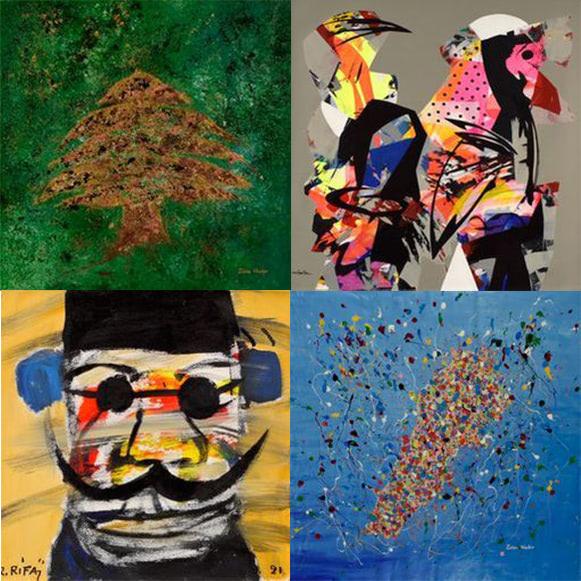 [A collage of four paintings by Lebanese artists]
