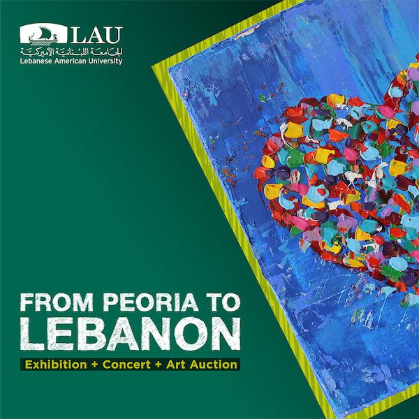 [“From Peoria to Lebanon” adorned with a painting of a heart by Zeina Nader.]