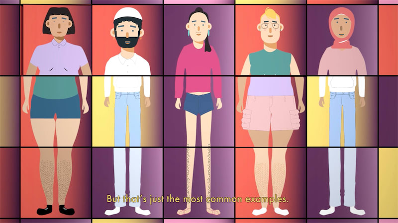 An illustration showing people of different genders, religions, body types.