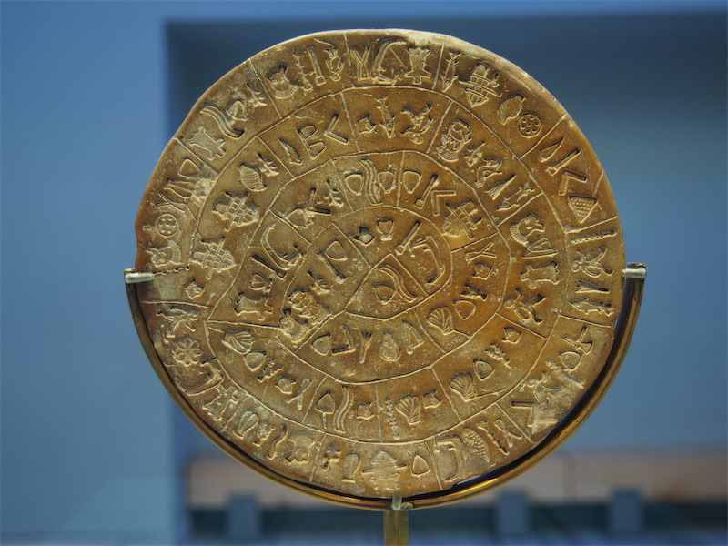 One side of the Phaistos Disc. Image from Wikipedia.